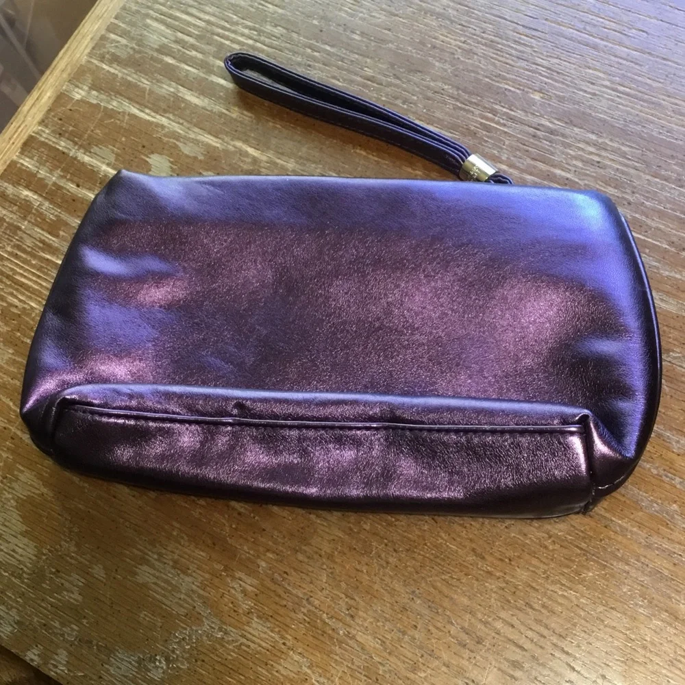 Victoria’s Secret  Metallic Purple Wristlet Clutch with Gold Bow Accent